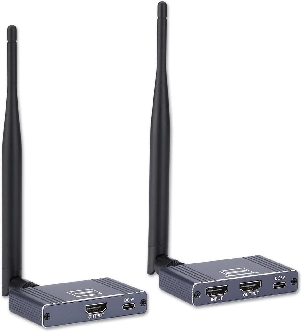 Wireless HDMI Transmitter and Receiver, 5.8GHz Wireless HDMI Extender Kit with Loop Out Support 590Ft/180m Up to 1080P@60hz Video Resolution, Support laptops, PCs, DVD, Digital Video Cameras etc (Grey)