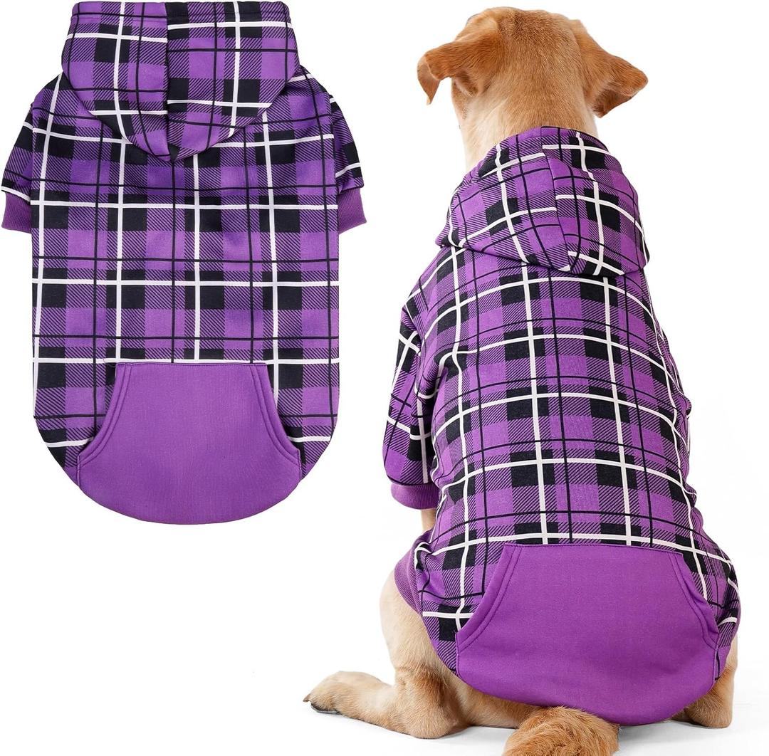 EXPAWLORER Plaid Dog Hoodie - British Style Warm Dog Sweater Shirt with Leash Hole,Pitbull Clothes Outfits,Winter Coat Apparel for All Breeds Puppy Girl Boy-Cat Apparel,Purple XX-Large