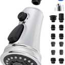 Hygie Rinse Universal Kitchen Faucet Head Replacement 3 Function Kitchen Faucet Sprayer with 15 Adapter Kit Compatible with Kohler/Moen/Delta Faucet, Pull Down Sink Faucet Spray Head, Chrome