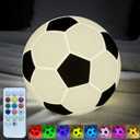 Sport Fans Night Light for Kids, Rechargeable Soccer Ball lamp 9 Colors Dimmable with Remote and Timer, Soccer Gifts for Boys 8-12 Girls Men