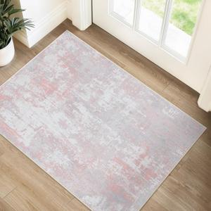 RELEANY Washable Area Rugs 2'x3' Non-Slip Modern Abstract Soft for Living Room Entryway Bedroom Nursery, Print Pattern, Grey Pink