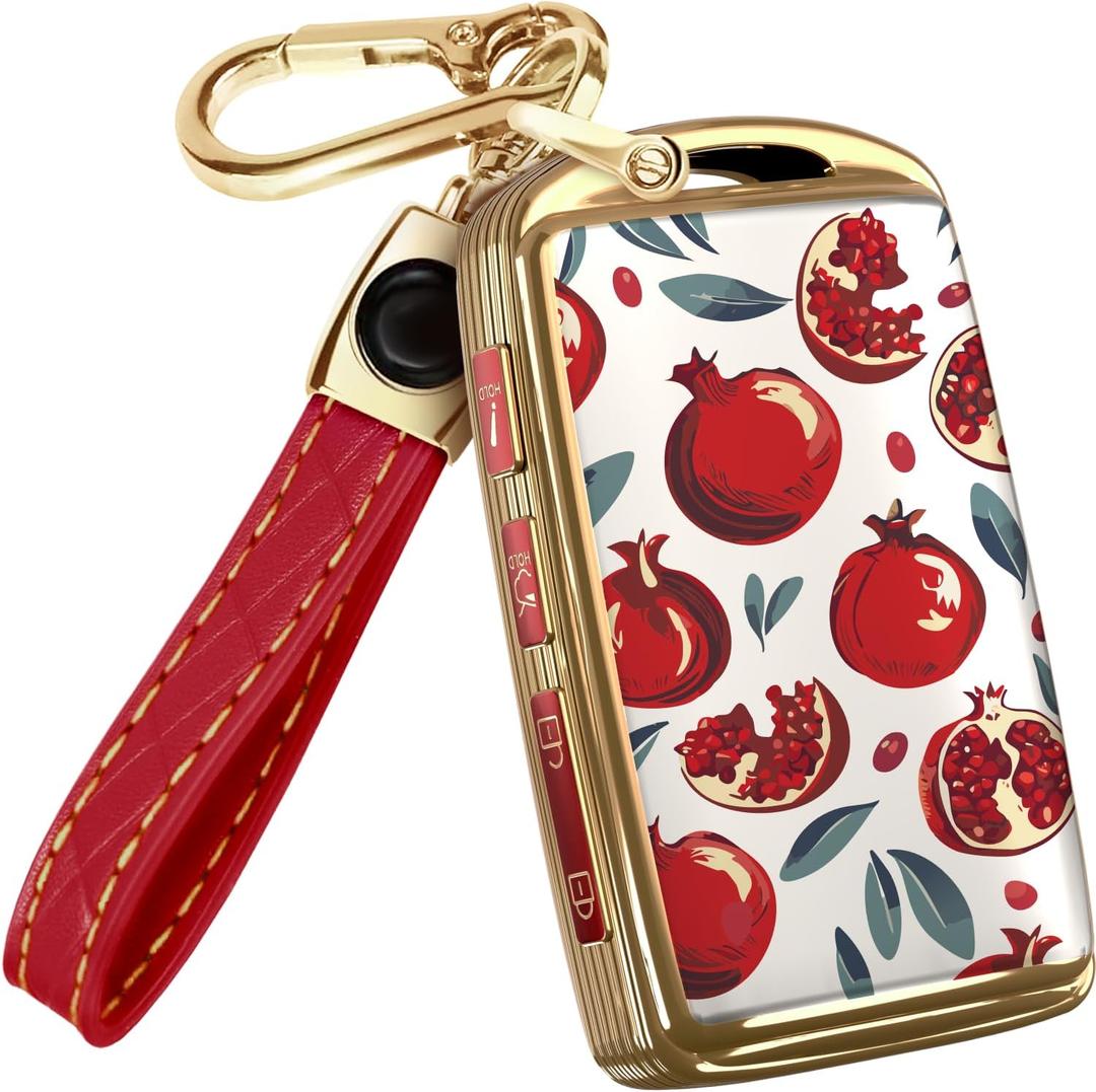 Lucrum Compatible with Mazda Key Fob Cover & Leather Keychain - TPU Case for 3, 6, CX-5 CX-9 CX-30 CX-50 CX-70 (2019-2025) (Pom Fresh)