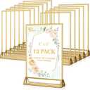 EHWINE 12 Pack Acrylic Sign Holder 4 x 6, Double Sided Gold Picture Frame Stand up Table Top Sign Holders, Clear Display Stand Menu Flyer Holder for Wedding Party