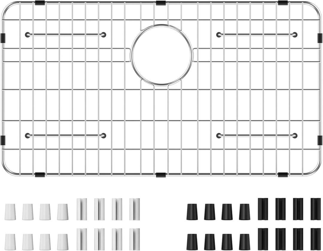 Kitchen Sink Grid and Sink Protectors, Stainless Steel Sink Grids for Bottom of Kitchen Sinks, 26" x 14 1/16" with Rear Drain for Single Bowl Sinks, 304 Stainless Steel Material