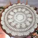 Damanni Beige Cotton Handmade Crochet Lace Tablecloth Doilies Table Overlay,Round,23 Inch,2PC