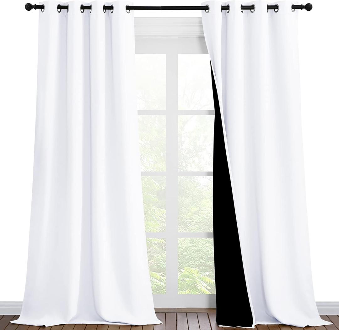 NICETOWN White 100% Blackout Curtains for Windows, Pack of 2, 46" W x 96" L, Super Heavy-Duty Black Lined Total Darkness Drapes for Bedroom, Privacy Assured Window Treatment for Patio