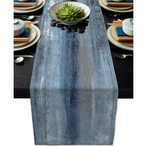 Blue Grey Table Runners Modern Art Farmhouse Linen Table Runners Dresser Scarves Retro Rustic Style for Party Kitchen Dining Table Coffee Holiday Party Decor (13"x 90", Blue Grey)