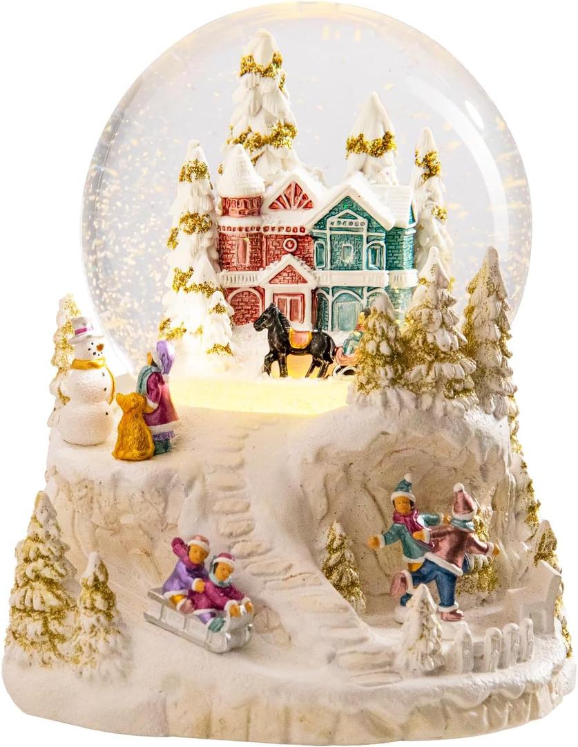 MUMTOP Christmas Snow Globes, Snow Globes Christmas with Musical Battery Operated LED Lights Glittering Water Globes Winter for Holiday Home Indoor Christmas Decorations and Gifts
