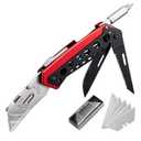Folding Utility Knife, Heavy Duty Box Cutter Knife, Quick Change Razor Knives with 5 Extra Blades, Screwdriver, Saw, Clip, Holder for Belt, Safety Lock, EDC Work Knives, Gifts for Men Wowen