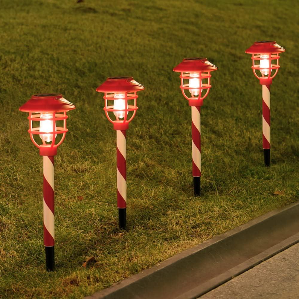 6 Pack Christmas Solar Pathway Lights Outdoor Decorations,Garden Solar Stake Landscape Lights Candy Cane Christmas Pathway Light (6 Pack)