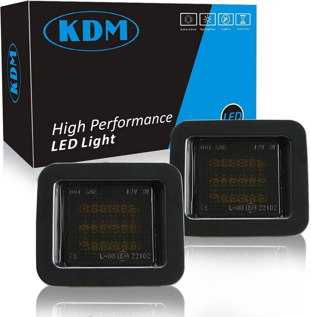 KDM LED License Plate Lights fit for Ford F150 2015-2022 F-150 Pickup Truck Raptor, Smoked Len 6000K 2PCS Assemble LED Tag Lamp for replacement