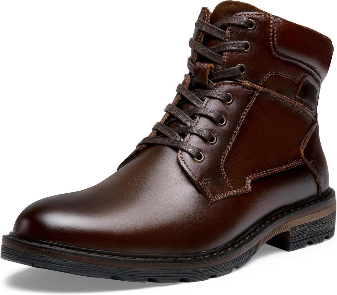 Jousen Men's Chukka Boots Lace-Up Mid-Calf Leather Dress Boots (Brown, L) 11.5