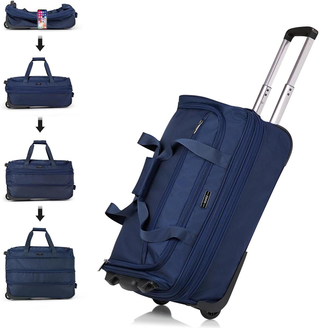 Hanke Expandable Carry On Luggage Suitcases with Wheels Foldable Duffle Bag for Travel Carry On suitcase Weekend Bag for Women MenBlue (20 Inch)