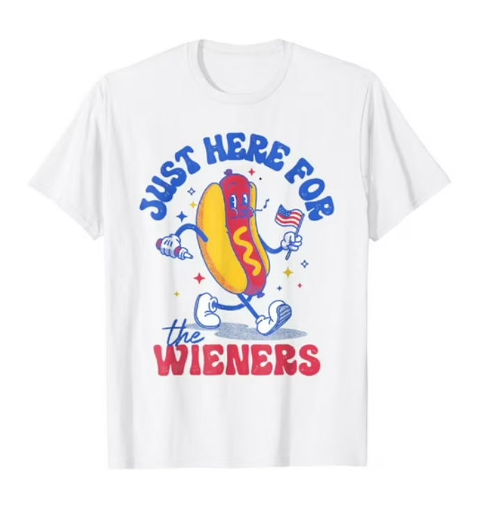 Hot Dog I'm Just Here For The Wieners Funny Fourth of July T-Shirt (White,XL)