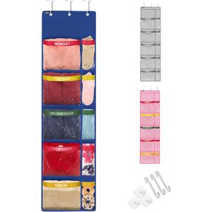 Handy Laundry Weekly Clothes Organizer for Kids 5-Shelf Hanging Closet Storage with Day of the Week Labels, Over the Door or Wall Mount, Large Capacity, Encourages Routine, Blue