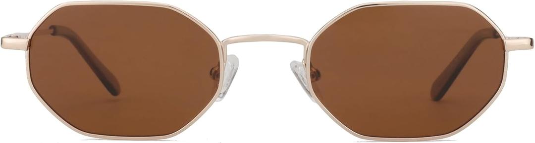 ZENOTTIC Small Octagonal Polarized Sunglasses for Women Men Hippie Metal Frame Retro Rectangle Sun Glasses