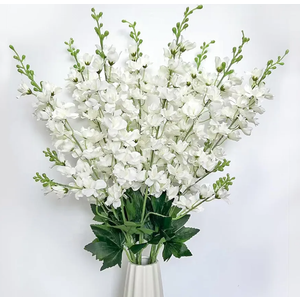 8 pcs White Delphinium Artificial Flowers, 34.25''Artificial Snapdragon Flowers Tall Fake Flowers Silk Flowers Faux Delphinium Bulk for Tall Vase Home Wedding Garden Table Decor (White)
