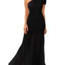 LAGSHIAN Women's Elegant Formal Long Dress One Shoulder Sleeveless Ruched Bodycon Evening Dress Black Size Large