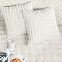 2 Pack 14x14 Pillow Cover Velvet Pillow Covers, Faux Fur Square Throw Pillow Covers for Living Room Decorations Throw Pillow Case, Throw Pillow Cover Cushion Cover for Home Sofa Bedroom Car, White