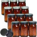 Jumterlee Only11Pack 32 oz Amber Mason Jars, Wide Mouth Mason Jars with Lids and Bands and 12 Black Plastic Mason Jar Lids, Canning Jars Used for Canning, Pickling, Juice, Jam, Jelly