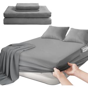 SPRINGSPIRIT Deep Pocket Sheets Queen Sheet Sets for Air Mattress with Pocket on Side, 4 Piece Sheet Set Queen Size Extra Deep Pocket up to 24, Grey