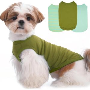 3 Pack Green Striped T Shirts for Small Dogs,Lightweight Sleeveless Dog Tee for Spring&Summer Keep Body Heat After Running,Breathable Plain Shirt for Holiday Party,Pomeranian( Green,S)