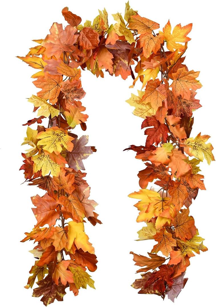Lvydec 2 Pack Maple Leaves Fall Garland Clearance - 5.9ft/Strand Artificial Fall Foliage Garland Colorful Autumn Leaves Decoration for Home Wedding Party Halloween Thanksgiving (Yellow Orange and Red)