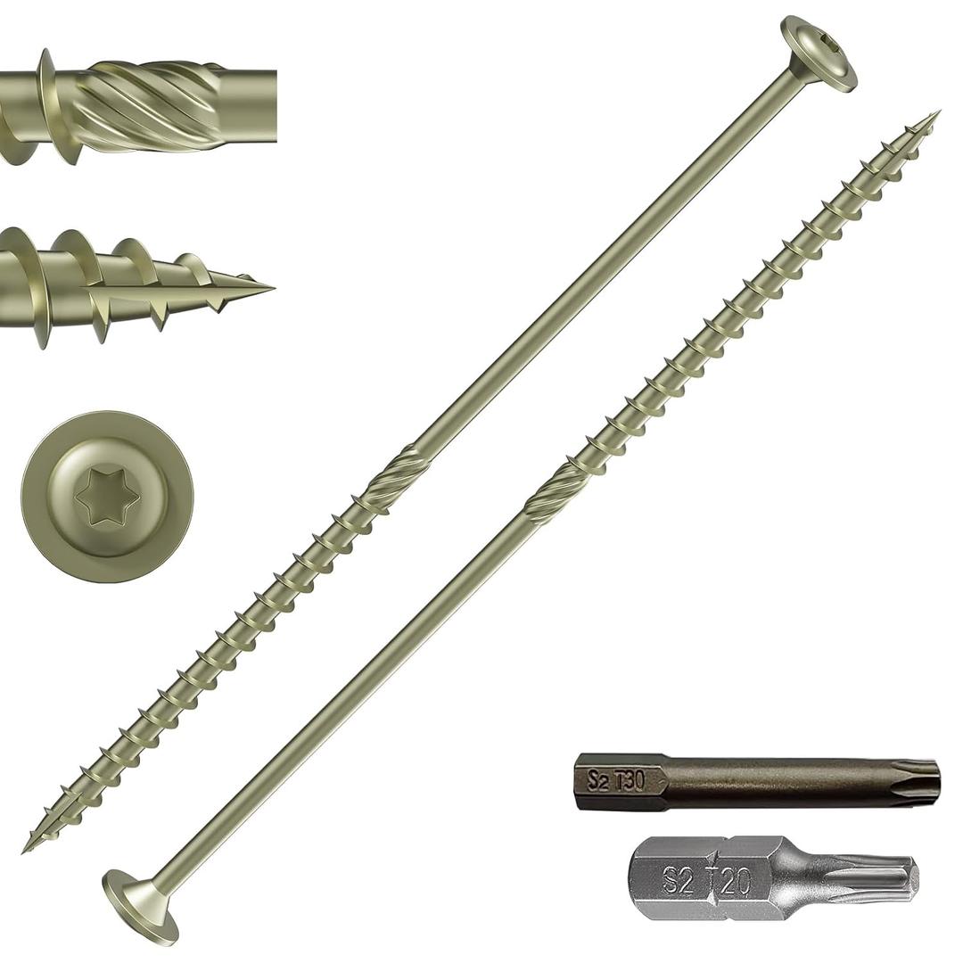 Wensilon (2 lbs)#14 x 10 Yellow Lag Screws, Structural Wood Screw, Heavy Duty Construction Screw, Rust Resistant, Washer Head, Black Coated Exterior Wood Screws, Star Drive with Bit