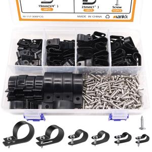 mankk 306PCS Cable Clips Wire Clips Assortment Kit Nylon Plastic R-Type Cable Clamps Wire Mounting Clips 6 Sizes 3/16'' 1/4'' 3/8'' 1/2'' 3/4'' 1'' with Screws for Cable Management