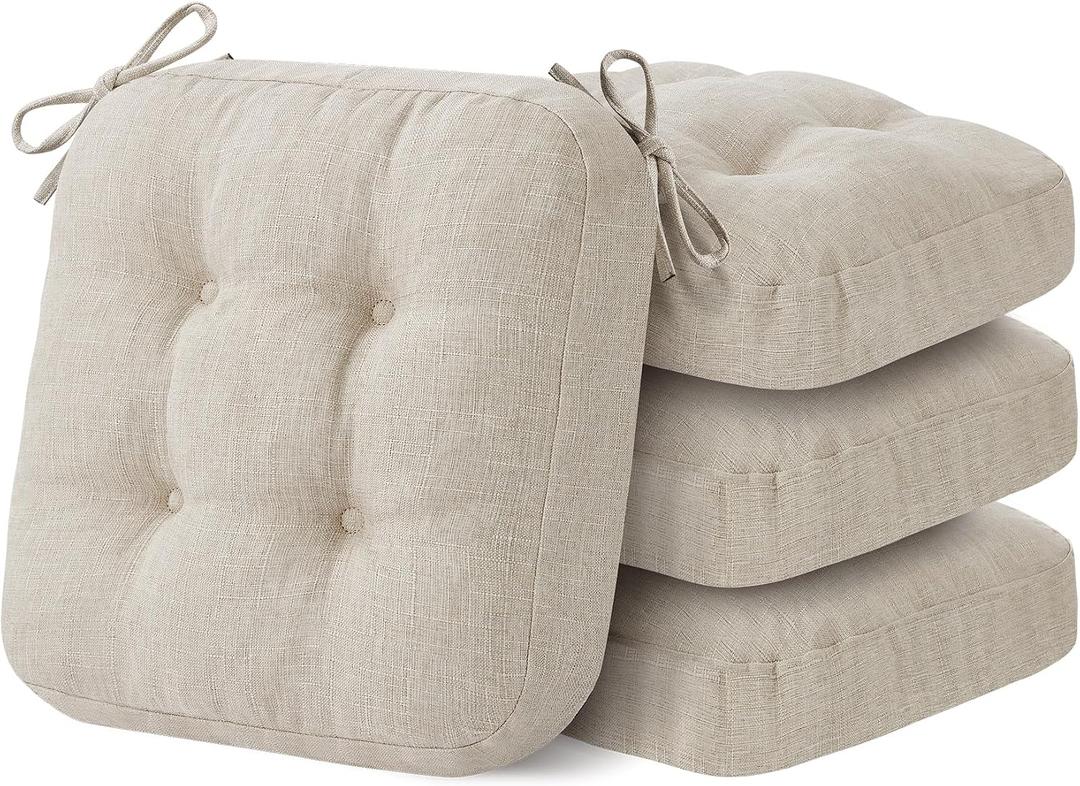 IASEAHK Chair Cushions, Memory Foam Dining Chair Cushions, Tufted Indoor Chair Pads, Set of 4, 16.5' x 16.5' x 3.5', Beige