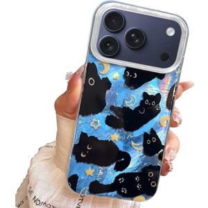 Compact Case for iPhone 17 Pro Black cat Design,[Compatible with Magsafe] Cute Soft Slim TPU Shockproof Protective Bumper Phone Cases Cover for Aesthetic Glitter Shiny Adorable