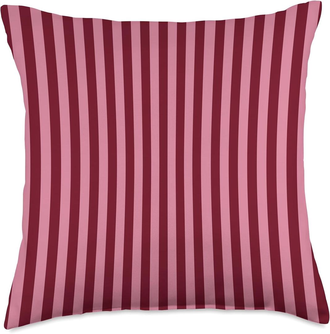 Burgundy and Pink Stripes Geometric Vertical Lines Trendy Throw Pillow (18x18)