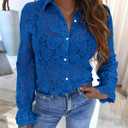 BTFBM Long Sleeve Lace Blouses for Women 2024 Fall Dressy Casual Button Down Shirts Date Night Outfit Club Party Tops (Blue, S)