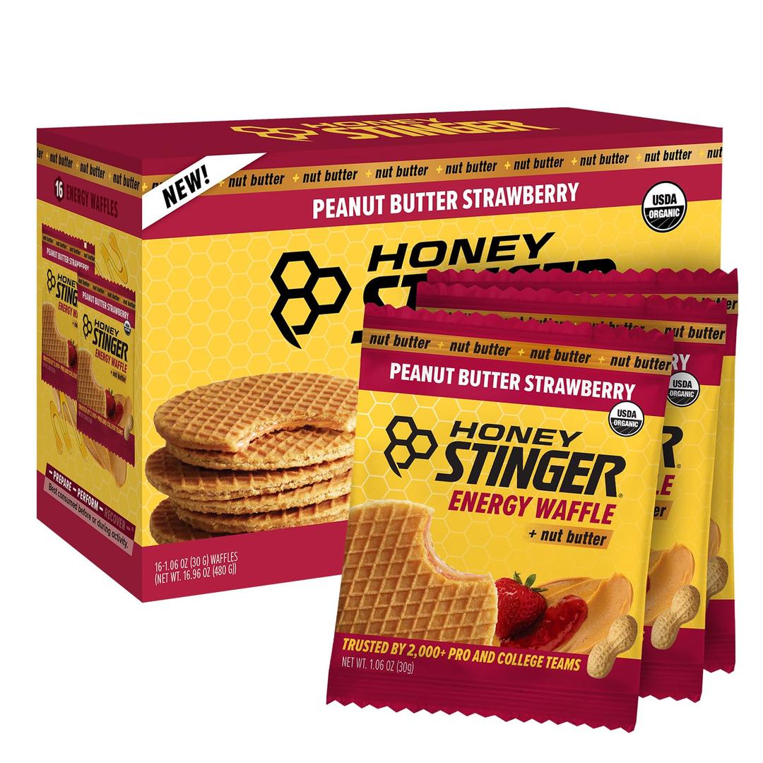 Honey Stinger Organic Peanut Butter Strawberry Waffle, Energy Stroopwafel for Exercise, Endurance and Performance, Sports Nutrition for Home & Gym, Pre & During Workout, 16.96 Ounces (Pack of 16) (EXP 04/14/26)