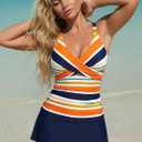 ROSEWE Two Piece Tankini Swimsuits for Women, Tummy Control Bathing Suit with Skirt, V-Neck Swimdress (Blue, L)