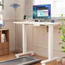 HUANUO Electric Small Standing Desk, Whole Piece Desktop, Adjustable Height Computer Desk, 4 Height Memory Settings, Sit Stand Up Desk for Home Office, 35" x 24", White