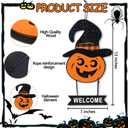 4 x Halloween Door Sign Hanging Decor,Welcome Sign for Front Door&Wall,Wooden Pumpkin signs Decorations for Home, Halloween Hanger Indoor Outdoor Party Haunted House Supplies