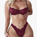 SOLY HUX Women's Bra and Panty Set Floral Lace Underwire Push Up 2 Piece Sexy Lingerie Set M