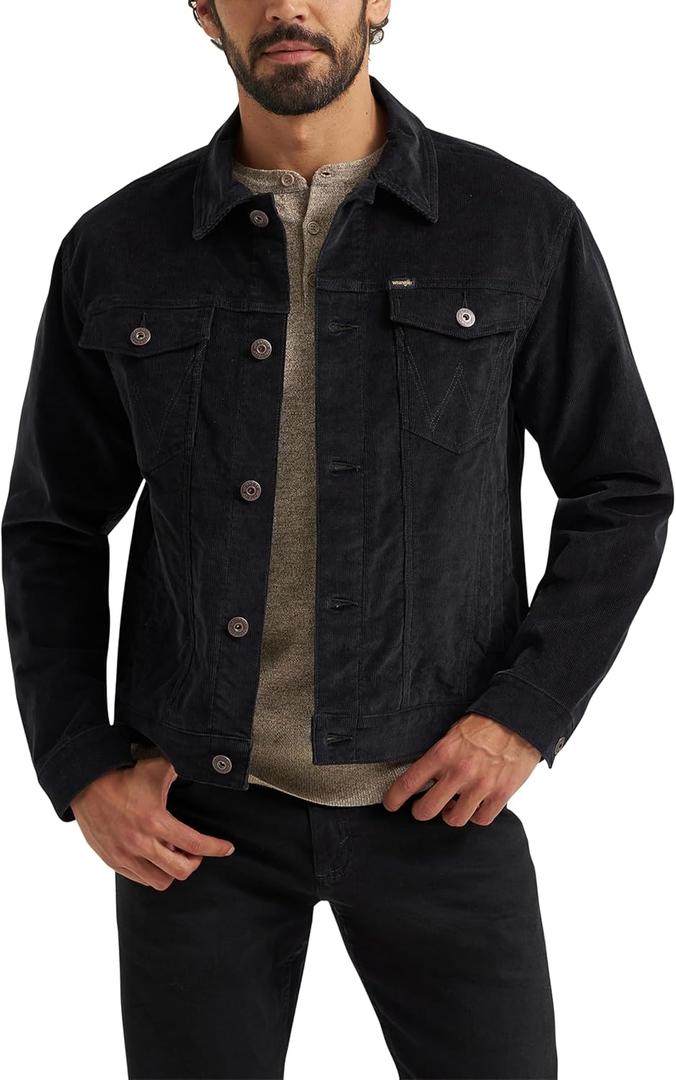 Wrangler Men's Corduroy Trucker Jacket (X-Large, Jet Black)