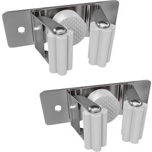 Self Adhesive Broom and Mop Holder Wall Mounted  SUS304 Stainless Steel 2-Slot Organizer with Anti-Slip Rubber Grips, 25lb Load, Adjustable for 0.61.4" Handles, Garage Kitchen Bathroom Use, 2 Pack