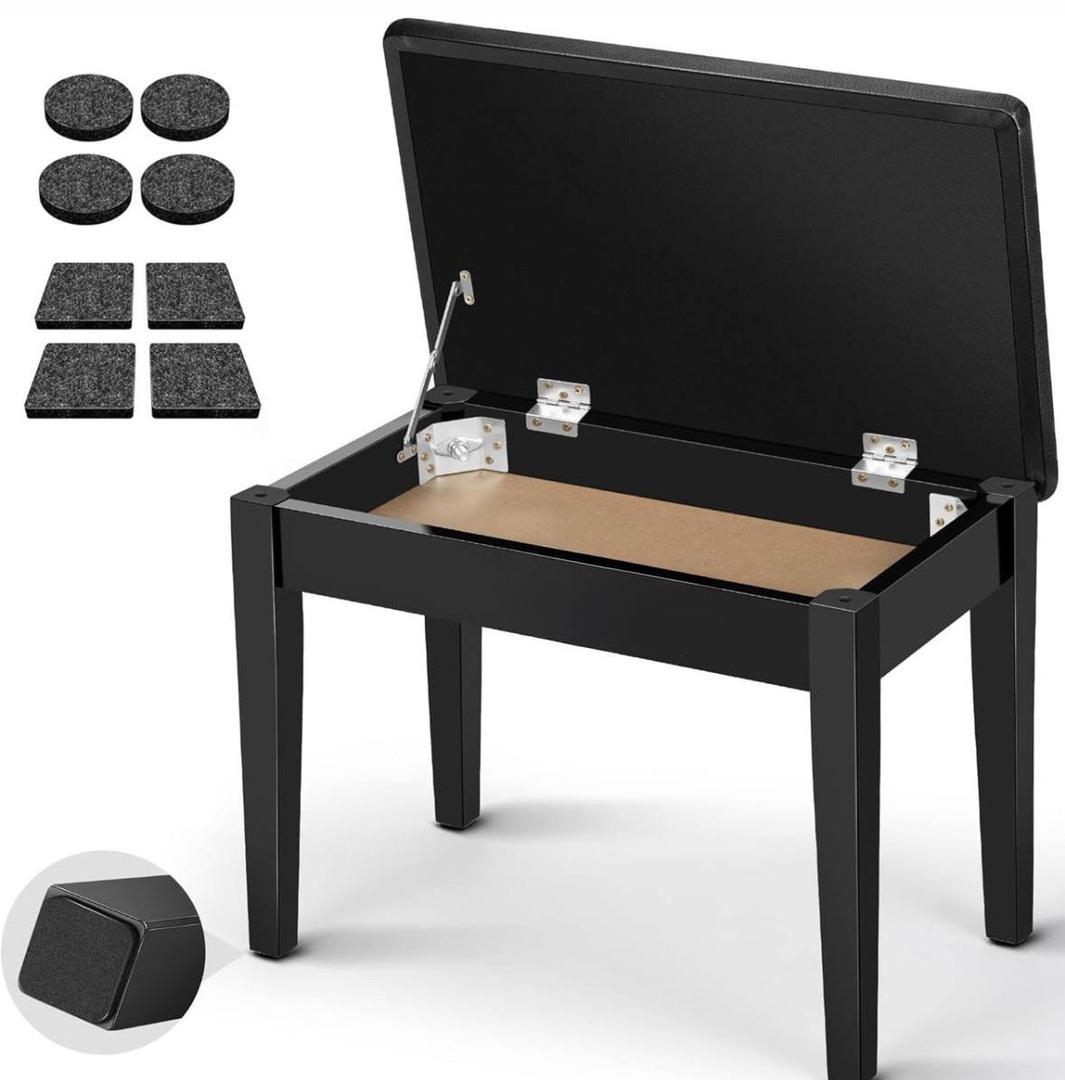 CLEAM Piano Bench with Storage Compartment - Piano Stool Chair Seat with 1.2in Thick Padded Cushion Keyboard Bench Piano for Children and Adults Black