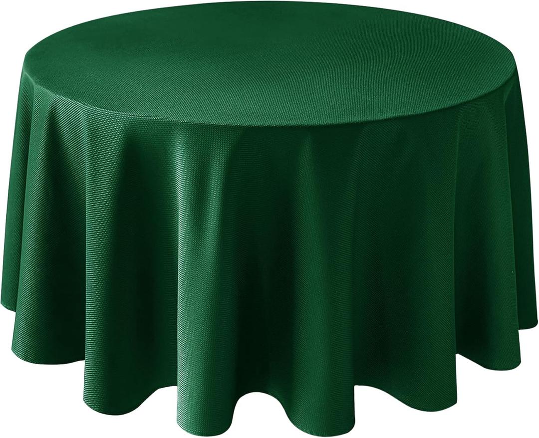 Biscaynebay Textured Fabric Round Christmas Table Cloths 108", Hunter Green Water Resistant Folding Table Covers for Dining, Kitchen, Wedding, Parties etc. Machine Washable