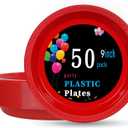 WELLIFE Red Plastic Plates 9 Inch 50 Count Disposable Plate for Party Easter Mother's Day, Plate for Dinner Dessert Supplies Birthday Camping BBQ Baby Shower