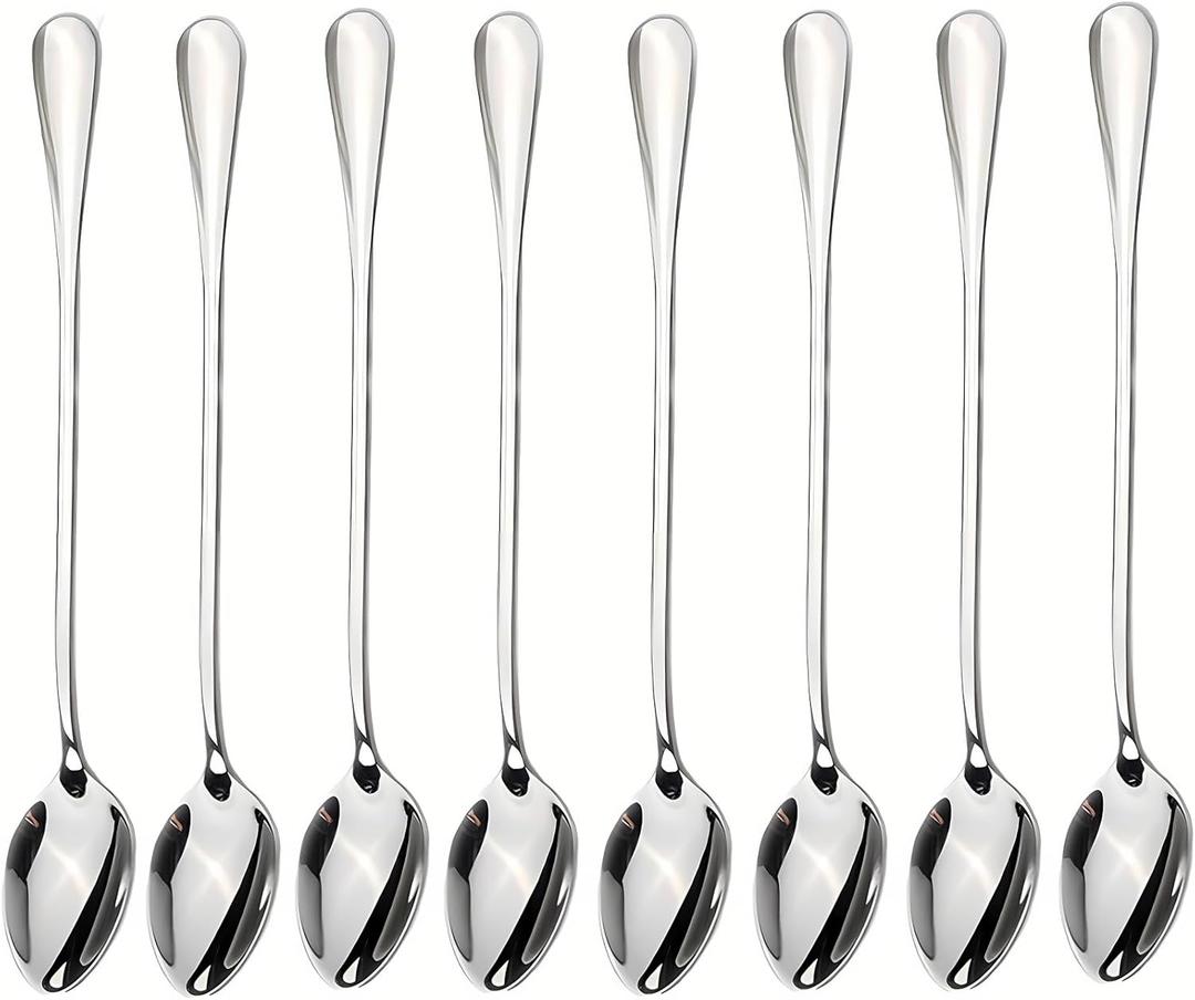 dhrbsx Long-Handled ice Tea Spoon, Cocktail stir Spoons, Stainless Steel Coffee Spoons, ice Cream Scoop Set of 8 (pointed, Silver)