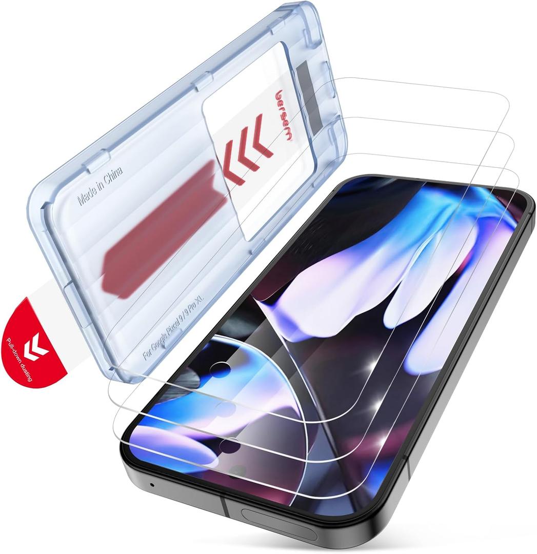 BERSEM 3 Pack for Google Pixel 10 Pro XL/Pixel 9 Pro XL Screen Protector, 9H+ Tempered Glass Film with Customized Installation Tray, Fingerprint Unlock, Military Grade Shatterproof, HD Clear, Scratch Resistant