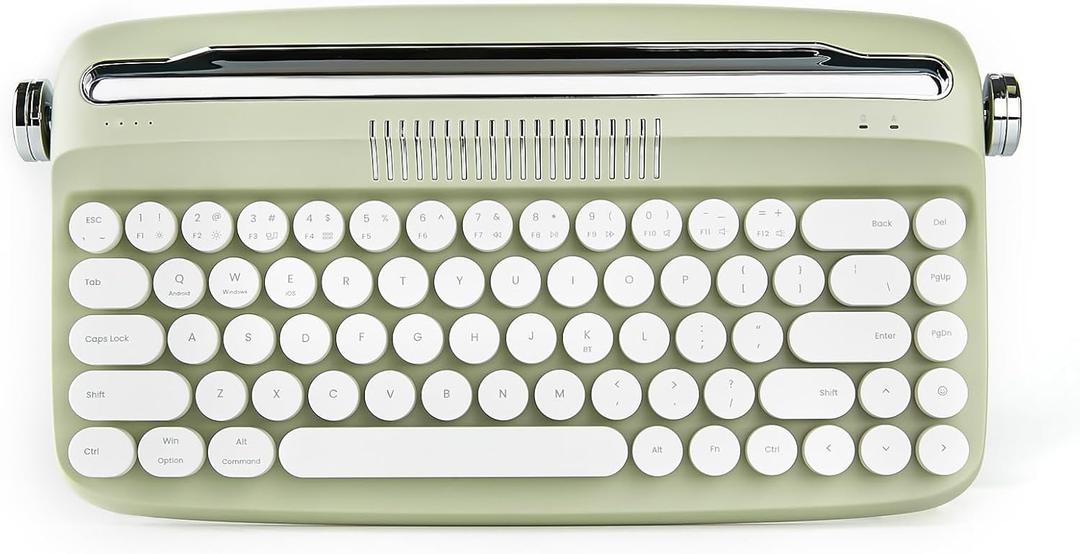 YUNZII Upgraded Wireless Typewriter Keyboard, Retro Aesthetic with Integrated Stand,Cute Round Keycaps, USB-C/Bluetooth Connection for Table, Phone, PC and Win/Mac/Android (B307, Sweet Mint)