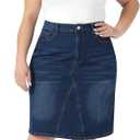 Agnes Orinda Jean Skirts for Women Plus Size Summer High Waist Knee Length Pockets Casual Stretch Midi Denim Skirts (Blue, XXL)