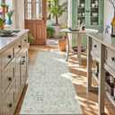 Green 3x10 Runner Rug for Hallways Bed Side Kitchen, Boho Washable Distressed Low-Pile Floor Entryway Long Bathroom Mat, Non-Slip Laundry Room Washstand Front Carpet Green 36x84 Inch