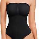 Strapless Thong Bodysuit for Women Seamless Tummy Control Shapewear Body Shaper -Removable Strap Tube Top Leotard (Large, Black)
