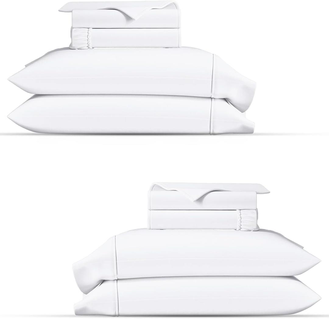 TEXAS LINEN CO. 100% Organic Cotton Percale Sheets Queen Size Pack or 2 - Soft & Crisp Organic Cotton Sheets Queen Size (8 PC, White), 16" Deep Pocket Percale Weve Bed Sheet Set - GOTS Certified